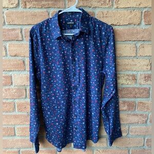Express Men's Navy Floral Button Down Shirt